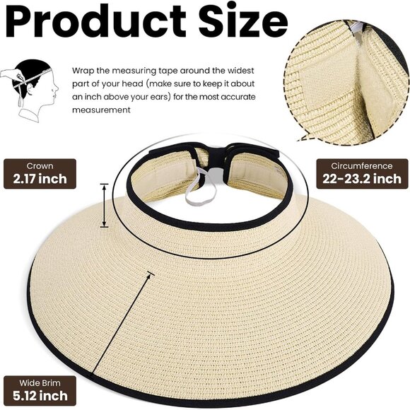 Women's Wide Brim Straw Sun Hat Packable Travel Beach UV Protection - Picture 4 of 5